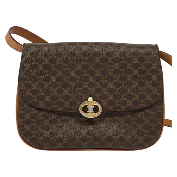 CELINE Macadam Canvas Shoulder Bag Pvc Leather Brown Gold - Picture 2 of 13